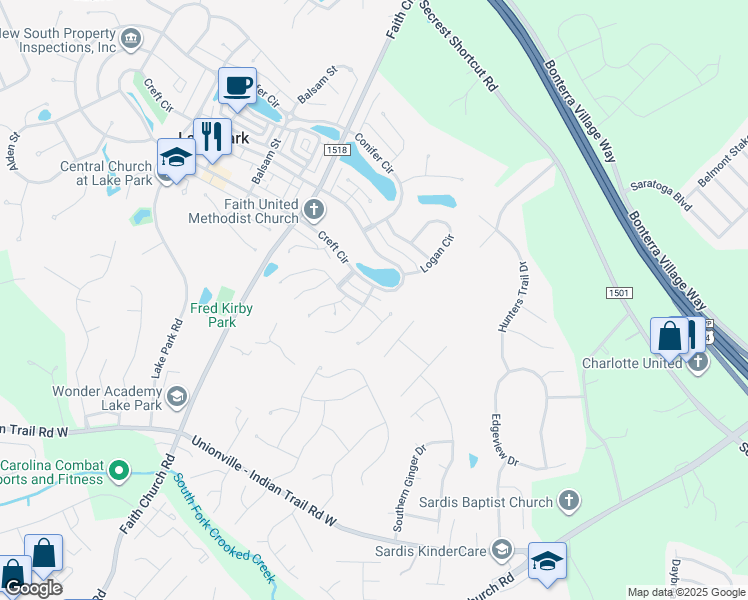 map of restaurants, bars, coffee shops, grocery stores, and more near 3702 Esther Street in Indian Trail