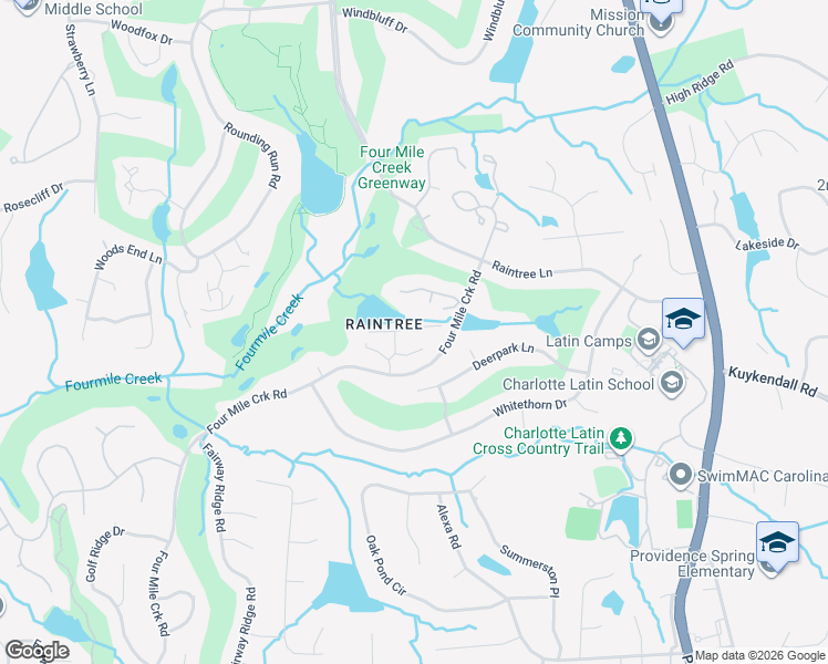map of restaurants, bars, coffee shops, grocery stores, and more near 9014 Saint Pierre Lane in Charlotte