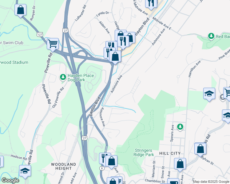 map of restaurants, bars, coffee shops, grocery stores, and more near 1714 Ashmore Avenue in Chattanooga