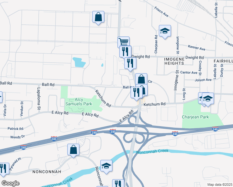 map of restaurants, bars, coffee shops, grocery stores, and more near 2377 West Hollyford Road in Memphis
