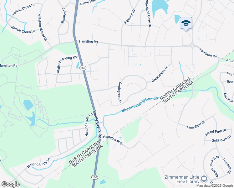 map of restaurants, bars, coffee shops, grocery stores, and more near 16322 Circlegreen Drive in Charlotte