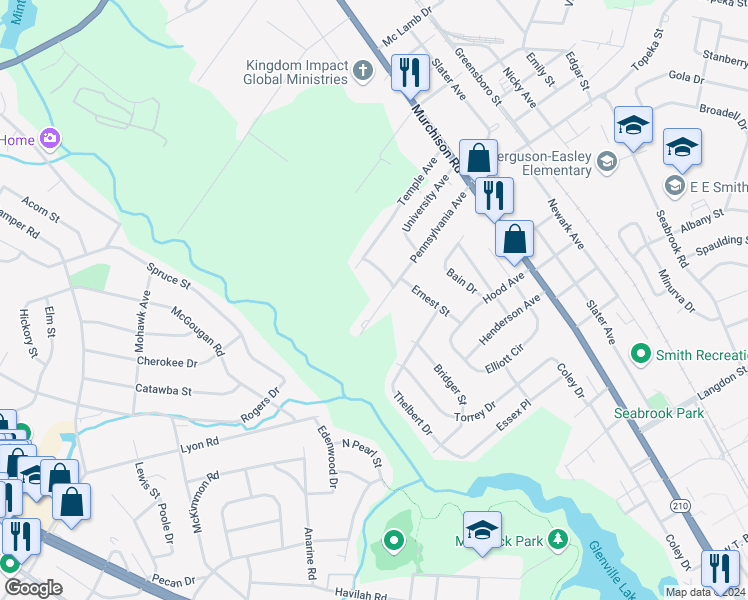map of restaurants, bars, coffee shops, grocery stores, and more near 310 Pennsylvania Avenue in Fayetteville