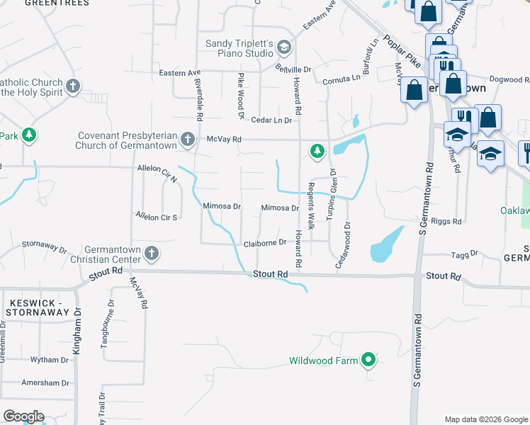 map of restaurants, bars, coffee shops, grocery stores, and more near 2506 Rosehaven Drive in Memphis