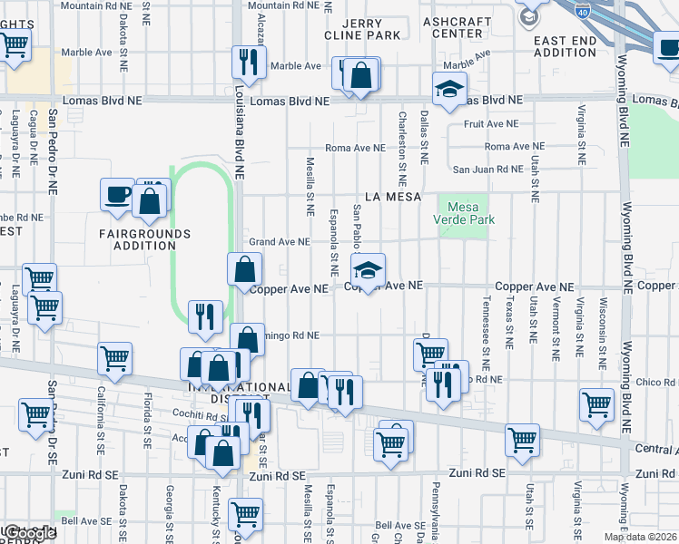 map of restaurants, bars, coffee shops, grocery stores, and more near 413 Espanola Street Northeast in Albuquerque