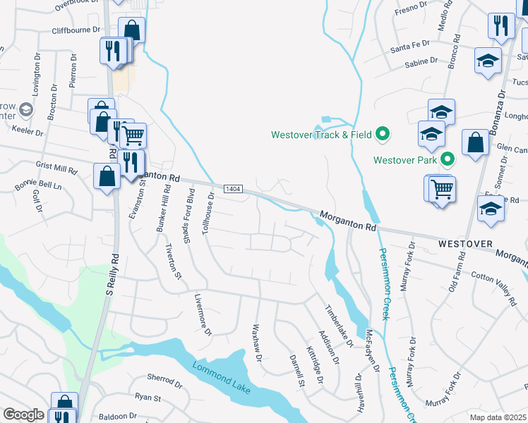 map of restaurants, bars, coffee shops, grocery stores, and more near 111 Grande Oaks Drive in Fayetteville