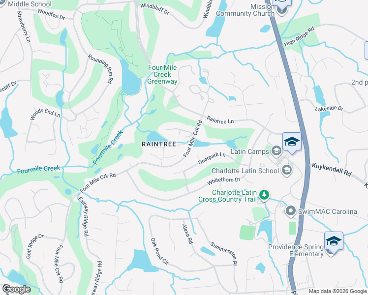 map of restaurants, bars, coffee shops, grocery stores, and more near 9032 Saint Pierre Lane in Charlotte
