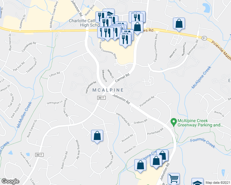 map of restaurants, bars, coffee shops, grocery stores, and more near in Charlotte