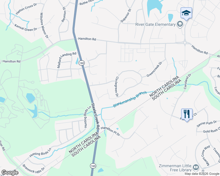 map of restaurants, bars, coffee shops, grocery stores, and more near 13043 Hamilton Green Drive in Charlotte