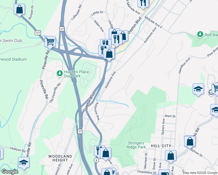map of restaurants, bars, coffee shops, grocery stores, and more near 1714 Ashmore Avenue in Chattanooga