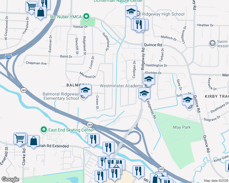map of restaurants, bars, coffee shops, grocery stores, and more near 2515 Hawkhurst Street in Memphis