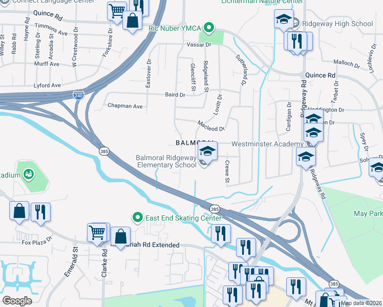map of restaurants, bars, coffee shops, grocery stores, and more near 2519 Lovitt Drive in Memphis