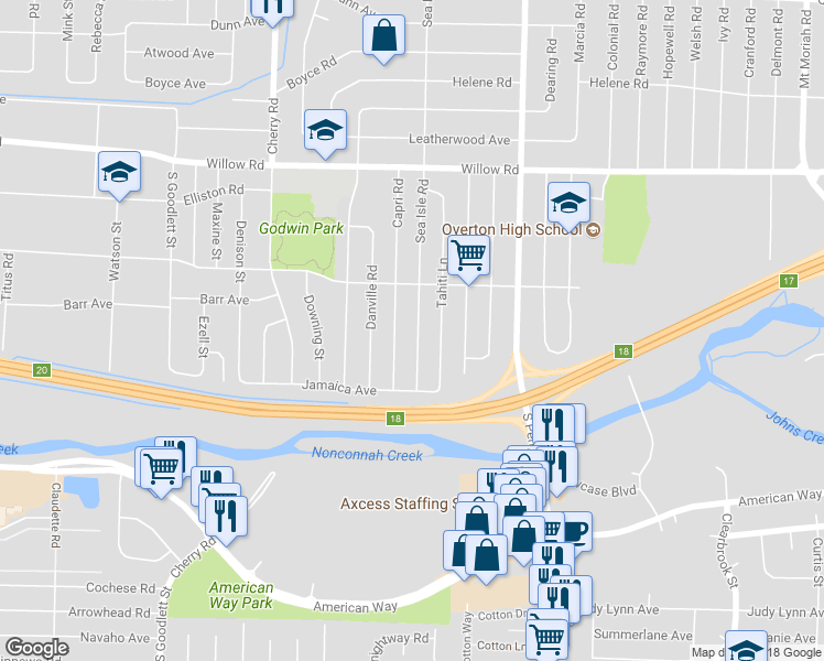 map of restaurants, bars, coffee shops, grocery stores, and more near 1877 Sea Isle Road in Memphis