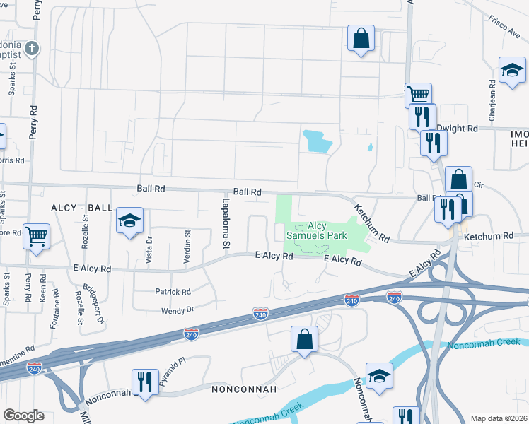 map of restaurants, bars, coffee shops, grocery stores, and more near 1974 Carbondale Drive in Memphis
