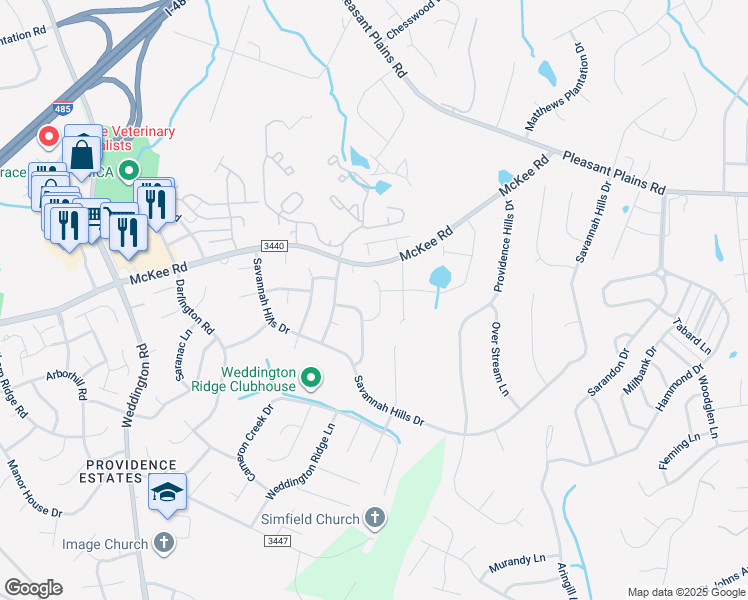 map of restaurants, bars, coffee shops, grocery stores, and more near 2333 Nettleton Court in Matthews