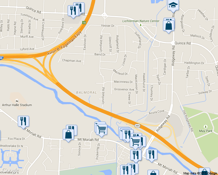 map of restaurants, bars, coffee shops, grocery stores, and more near 2519 Lovitt Dr in Memphis