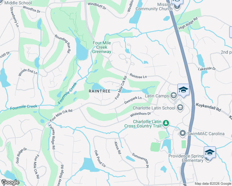 map of restaurants, bars, coffee shops, grocery stores, and more near 9032 Saint Pierre Lane in Charlotte