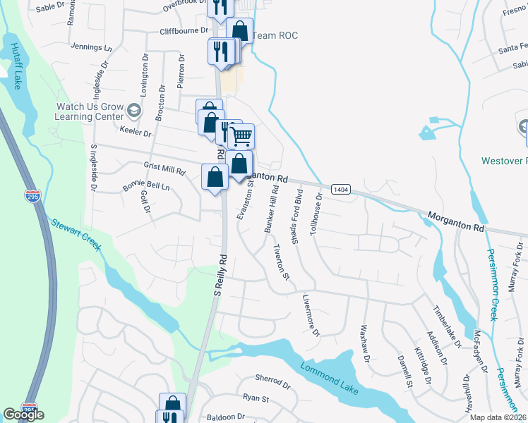 map of restaurants, bars, coffee shops, grocery stores, and more near 6501 Tannen Court in Fayetteville