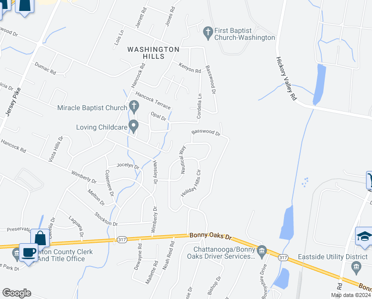map of restaurants, bars, coffee shops, grocery stores, and more near 7728 Nautical Way in Chattanooga