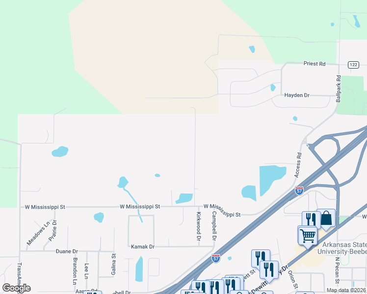 map of restaurants, bars, coffee shops, grocery stores, and more near 151 Jamie Lane in Beebe