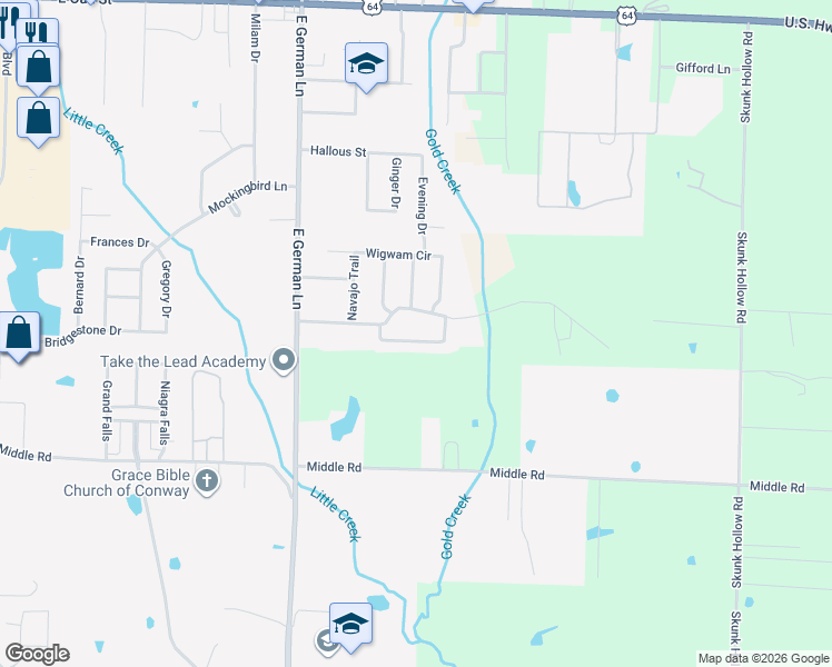 map of restaurants, bars, coffee shops, grocery stores, and more near 2190 Apache Trail in Conway