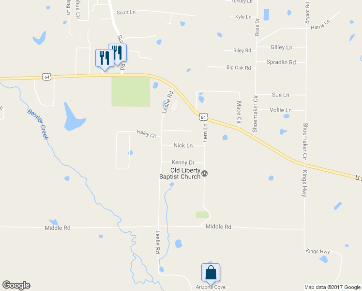 map of restaurants, bars, coffee shops, grocery stores, and more near 14 Nick Lane in Conway