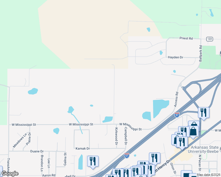 map of restaurants, bars, coffee shops, grocery stores, and more near 151 Jamie Lane in Beebe