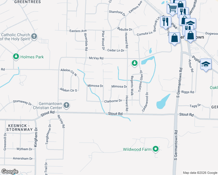 map of restaurants, bars, coffee shops, grocery stores, and more near 2506 Rosehaven Drive in Memphis