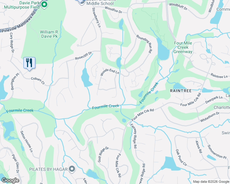 map of restaurants, bars, coffee shops, grocery stores, and more near 4721 Autumn Leaf Lane in Charlotte