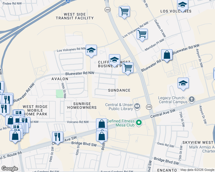 map of restaurants, bars, coffee shops, grocery stores, and more near 8701 Sonoma Avenue Northwest in Albuquerque