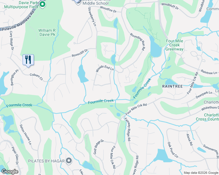 map of restaurants, bars, coffee shops, grocery stores, and more near 4721 Autumn Leaf Lane in Charlotte