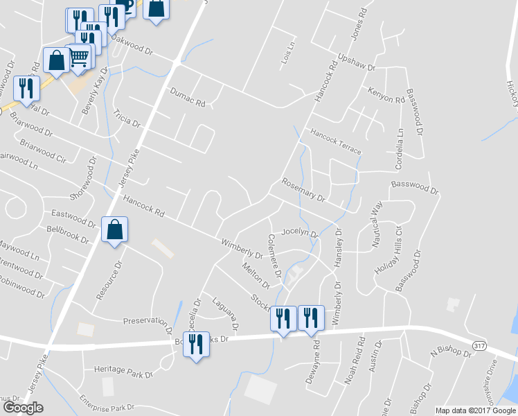 map of restaurants, bars, coffee shops, grocery stores, and more near 7738 Hancock Road in Chattanooga