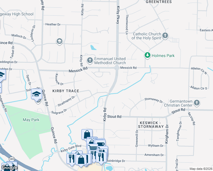 map of restaurants, bars, coffee shops, grocery stores, and more near 6616 Sulgrave Drive in Memphis
