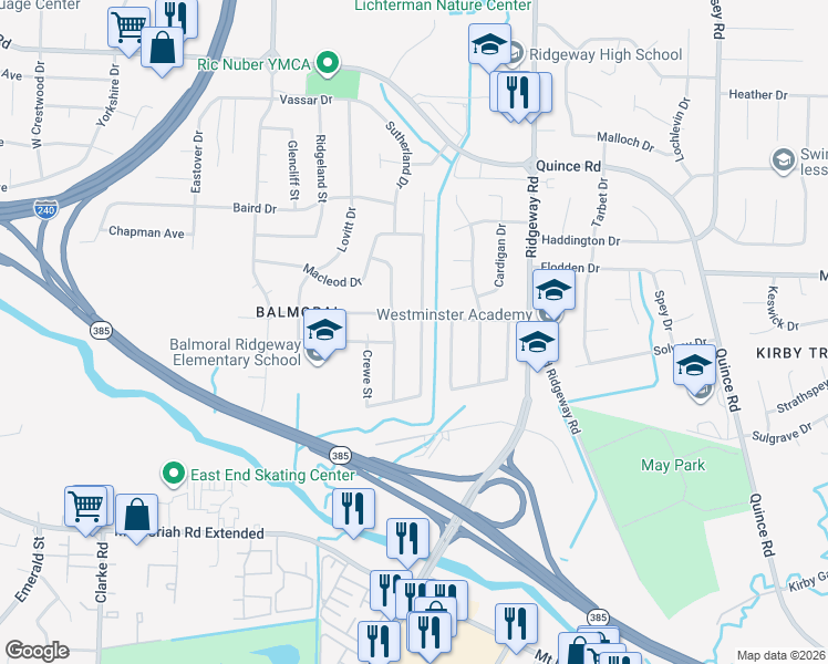 map of restaurants, bars, coffee shops, grocery stores, and more near 2515 Hawkhurst Street in Memphis