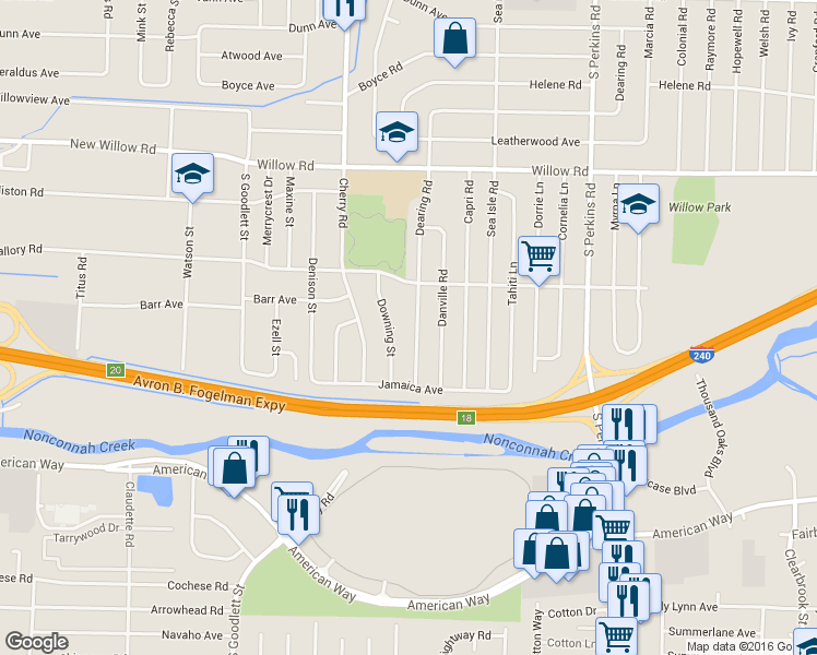 map of restaurants, bars, coffee shops, grocery stores, and more near 1878 Downing Street in Memphis