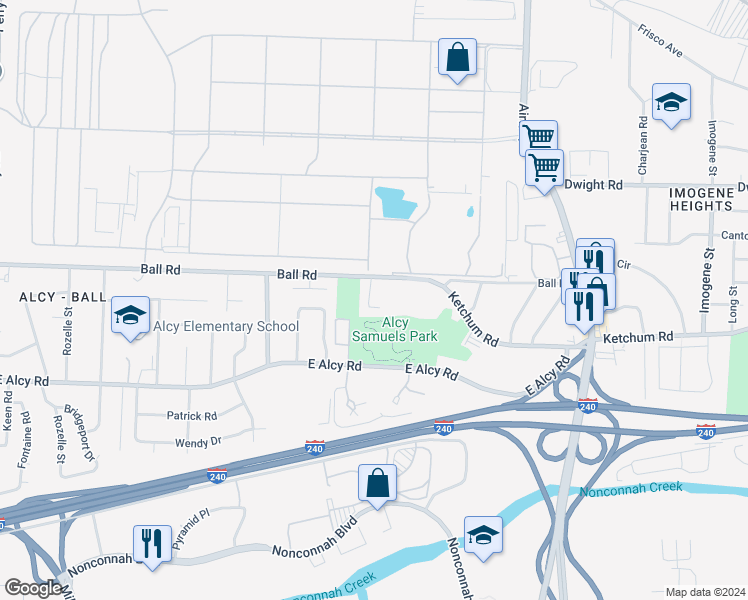 map of restaurants, bars, coffee shops, grocery stores, and more near 2364 North Orchid Drive in Memphis