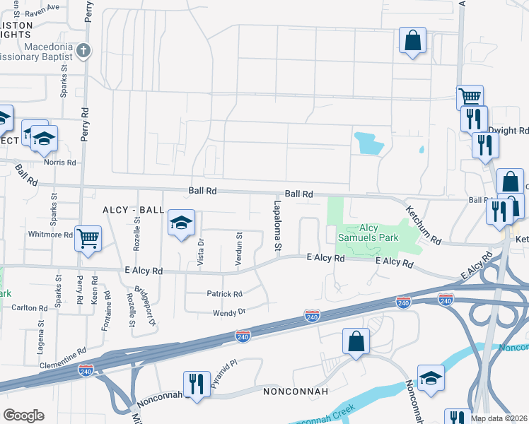 map of restaurants, bars, coffee shops, grocery stores, and more near 2360 Verdun Cove in Memphis