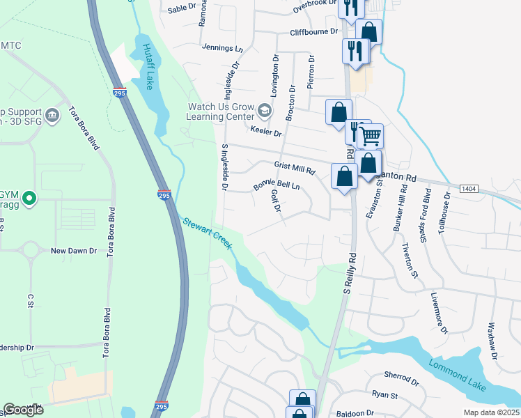 map of restaurants, bars, coffee shops, grocery stores, and more near 211 Inglenook Circle in Fayetteville
