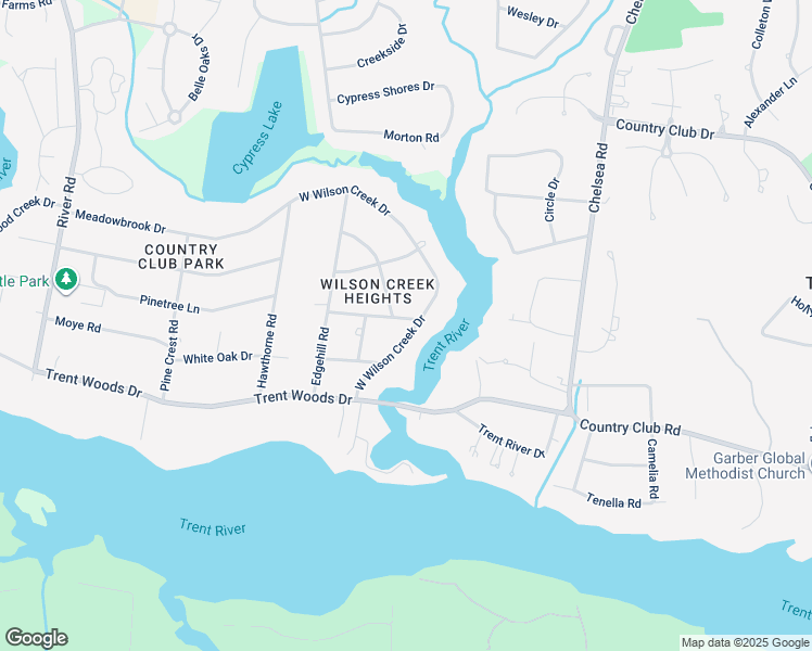 map of restaurants, bars, coffee shops, grocery stores, and more near 407 West Wilson Creek Drive in Trent Woods