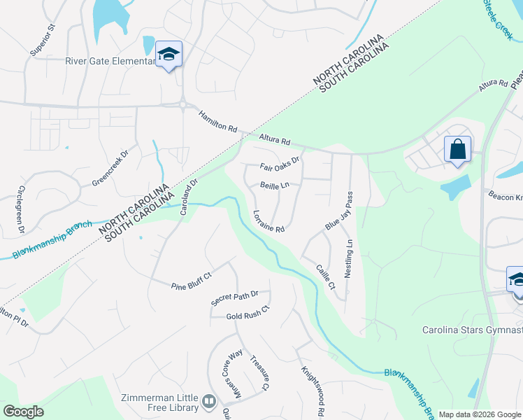 map of restaurants, bars, coffee shops, grocery stores, and more near 316 Lorraine Road in Fort Mill