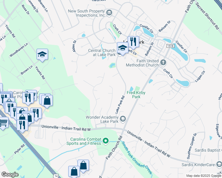 map of restaurants, bars, coffee shops, grocery stores, and more near 3507 Brooktree Lane in Indian Trail