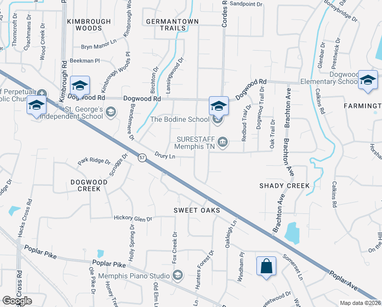 map of restaurants, bars, coffee shops, grocery stores, and more near 2514 Windy Oaks Drive in Germantown