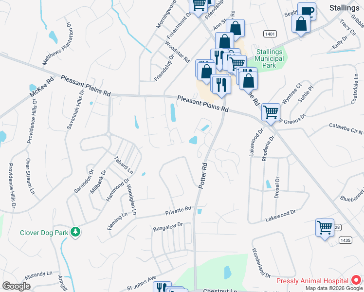 map of restaurants, bars, coffee shops, grocery stores, and more near 201 Marquis Court in Matthews