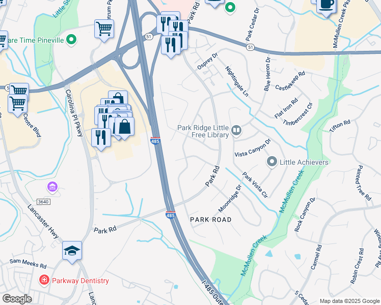map of restaurants, bars, coffee shops, grocery stores, and more near 10912 Tradewinds Lane in Charlotte