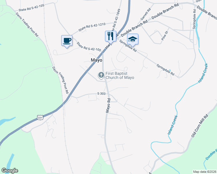 map of restaurants, bars, coffee shops, grocery stores, and more near 235 Mayo Road in Cowpens