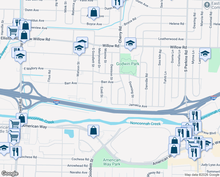 map of restaurants, bars, coffee shops, grocery stores, and more near 1870 Ezell Street in Memphis