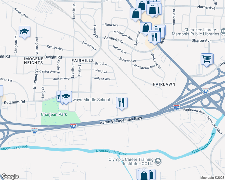 map of restaurants, bars, coffee shops, grocery stores, and more near 2806 Ketchum Road in Memphis