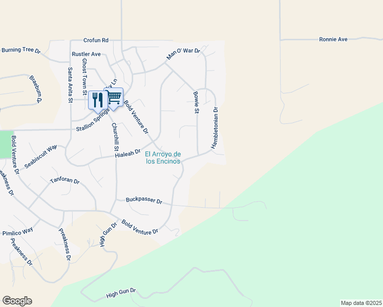 map of restaurants, bars, coffee shops, grocery stores, and more near 17841 Hambletonian Drive in Tehachapi