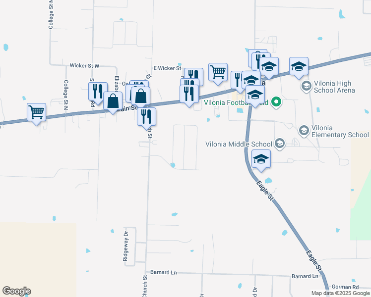 map of restaurants, bars, coffee shops, grocery stores, and more near in Vilonia