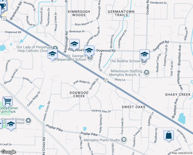 map of restaurants, bars, coffee shops, grocery stores, and more near 8332 Scruggs Drive in Germantown