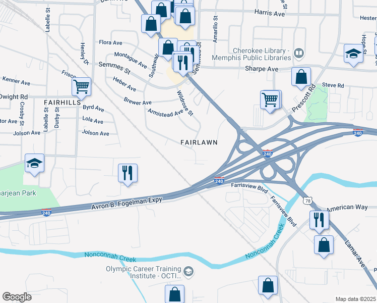map of restaurants, bars, coffee shops, grocery stores, and more near 3009 Southwall Street in Memphis